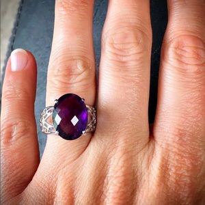 Amethyst sterling silver filigree ring